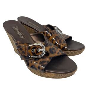 Brighton Summer Leopard Print Cork Wedge Sandals Size 6.5